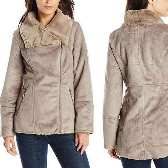 Prana Lilith Shearling Coat Earth Grey Faux Suede - Picture 2 of 8